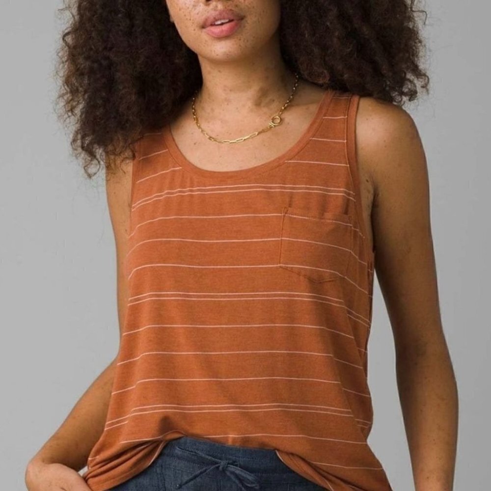 NWT Prana Foundation Scoop Neck Tank in Copper Heather Stripe - Size Small